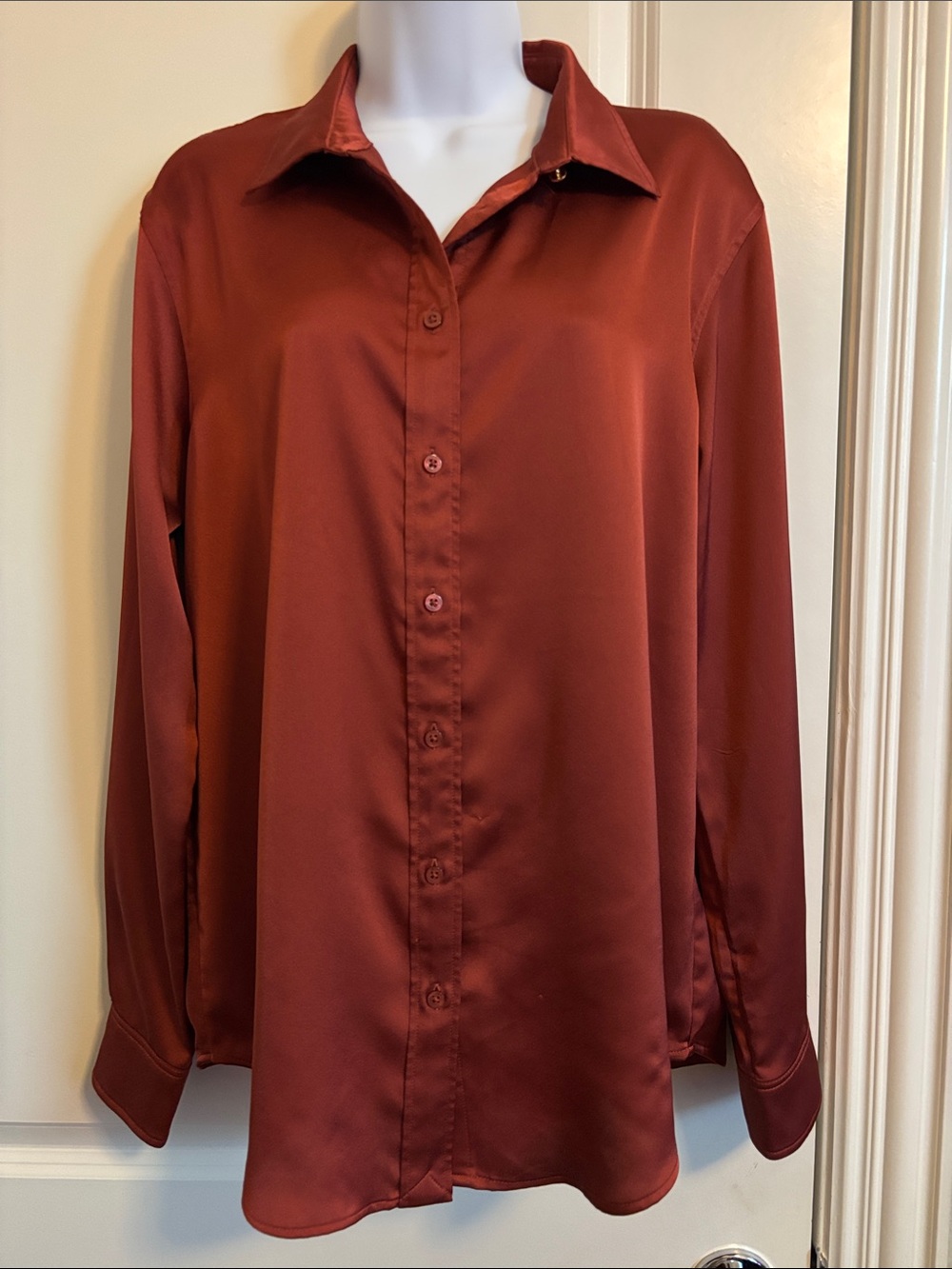 Ralph Lauren Women's Satin Button-Front Blouse - Rust L